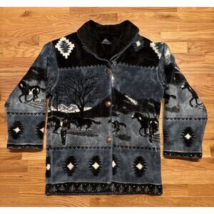 Vintage 90s Denali Aztec Western Cowboy Tribal Reversible Fleece Oversized Small